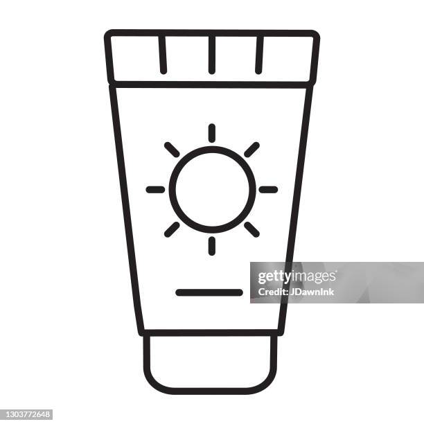 modern skincare and beauty treatment sun screen tube thin line style - editable stroke - sunscreen stock illustrations