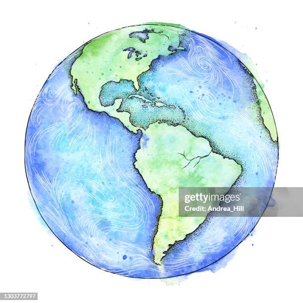 illustrations, cliparts, dessins animés et icônes de illustration d’aquarelle et d’encre de vecteur de terre - jour de la terre - illustration d’eps10 de vecteur de la terre - satellite view