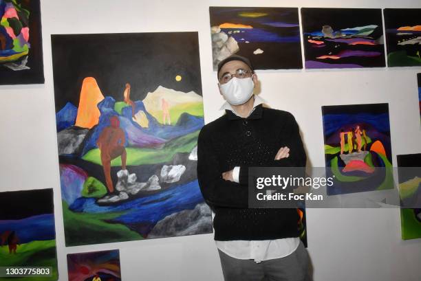 Tom de Pekin poses with her work during "Ou Vont Les Fleurs Du Temps Qui Passe" : Tom de Pekin Solo Show At Galerie Arts Factory on February 23, 2021...