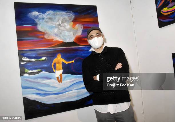 Tom de Pekin poses with her work during "Ou Vont Les Fleurs Du Temps Qui Passe" : Tom de Pekin Solo Show At Galerie Arts Factory on February 23, 2021...