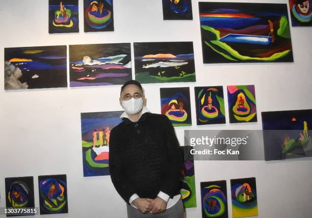 Tom de Pekin poses with her work during "Ou Vont Les Fleurs Du Temps Qui Passe" : Tom de Pekin Solo Show At Galerie Arts Factory on February 23, 2021...