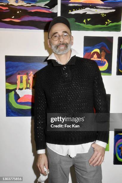 Tom de Pekin poses with her work during "Ou Vont Les Fleurs Du Temps Qui Passe" : Tom de Pekin Solo Show At Galerie Arts Factory on February 23, 2021...