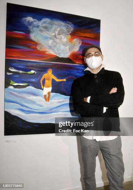 Tom de Pekin poses with her work during "Ou Vont Les Fleurs Du Temps Qui Passe" : Tom de Pekin Solo Show At Galerie Arts Factory on February 23, 2021...