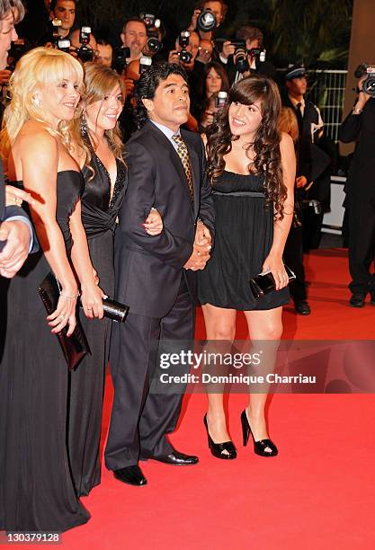 Argentinean football legend Diego Armando Maradona with his former wife Claudia Villafane and daughters Dalma Nerea and Giannina Dinorah attend the...