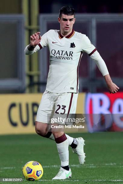 Gianluca Mancini of AS Roma in action ,during the Serie A match between Benevento Calcio and AS Roma at Stadio Ciro Vigorito on February 21, 2021 in...