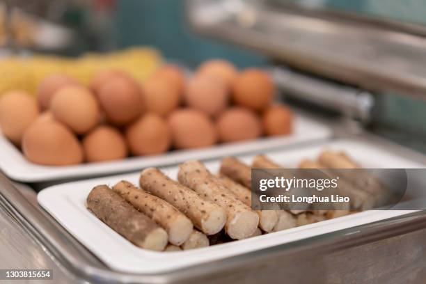 eggs and yams for breakfast - yam stock pictures, royalty-free photos & images