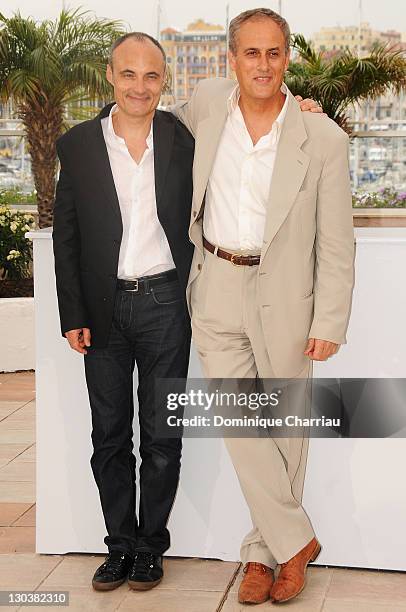 Philippe Val and Daniel Leconte, director attends the C'est Dur D'etre Aime Par Des Cons Photocall at the Palais des Festivals during the 61st Cannes...