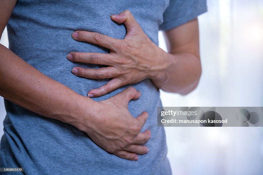 A man with a stomachache