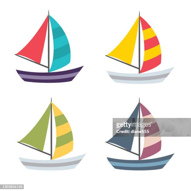 cute sailboats in various colors. - sailing stock illustrations