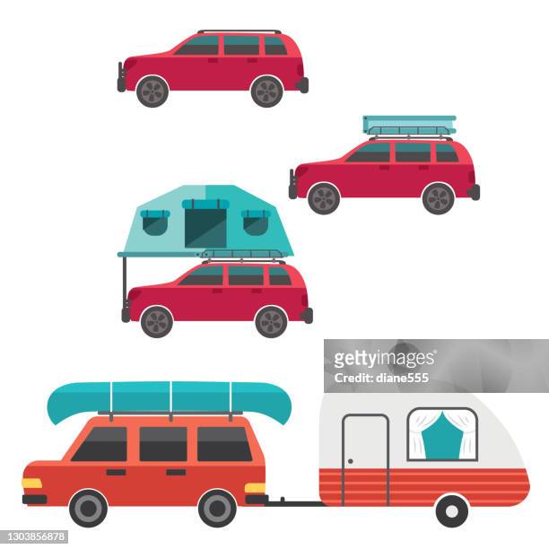 suv with tent - camping car stock illustrations