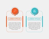 Minimal Business Infographics template. Timeline with 2 steps, options and marketing icons .Vector linear infographic with two circle conected elements