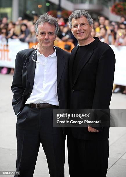 Screenwriter John Collee and director Jon Ameil arrive at the "Creation" Premiere held at The Visa Screening Room at the Elgin Theatre during the...