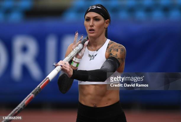 Anicka Newell of Canada competes in the Women's Pole Vault during the World Athletics Indoor Tour Madrid 2021