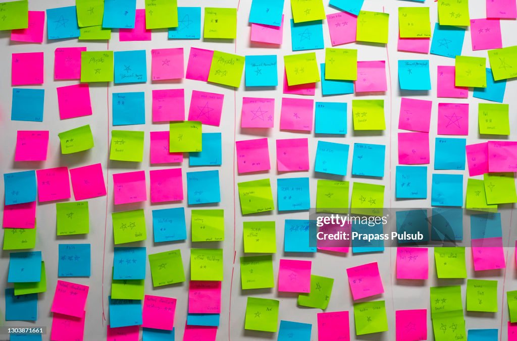 Whiteboard post-it colored notes