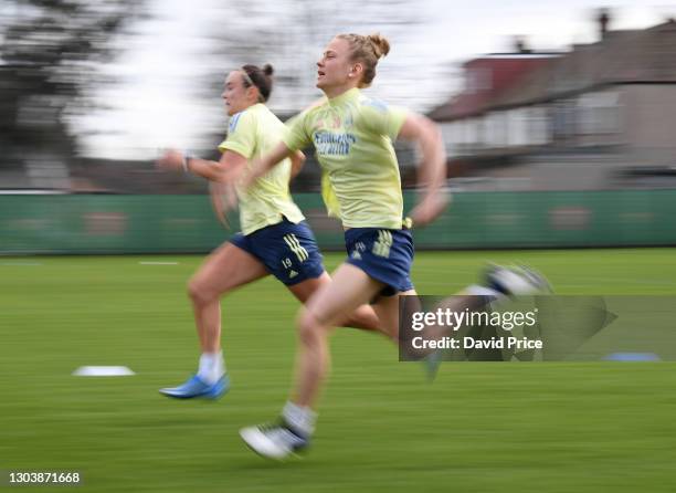 Leonie Maier of Arsenal during the Arsenal Women's training session at Arsenal Academy on February 24, 2021 in Walthamstow, England.