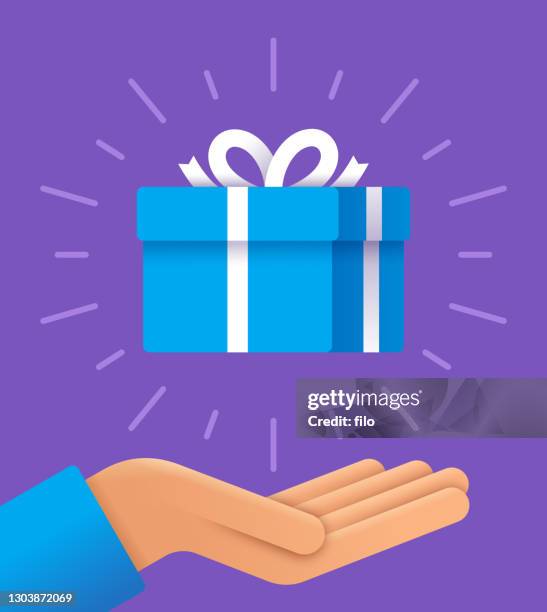 geben sie ein geschenk offene hand - geschenkkarton stock-grafiken, -clipart, -cartoons und -symbole