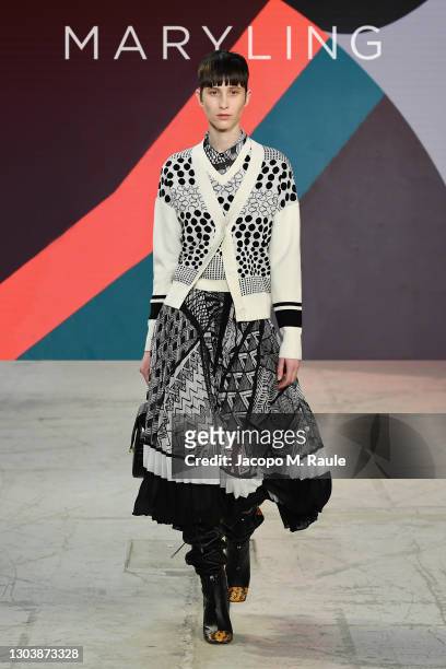 In this image released on February the 24th, a model walks the runway at the Maryling Fashion Show during the Milan Fashion Week Fall/Winter...