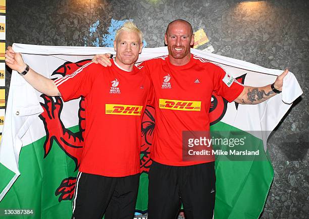 Iwan Thomas and Gareth Thomas attend 'DHL First Nation Home For Sport Relief' at Hilton Park Lane on October 26, 2011 in London, England.