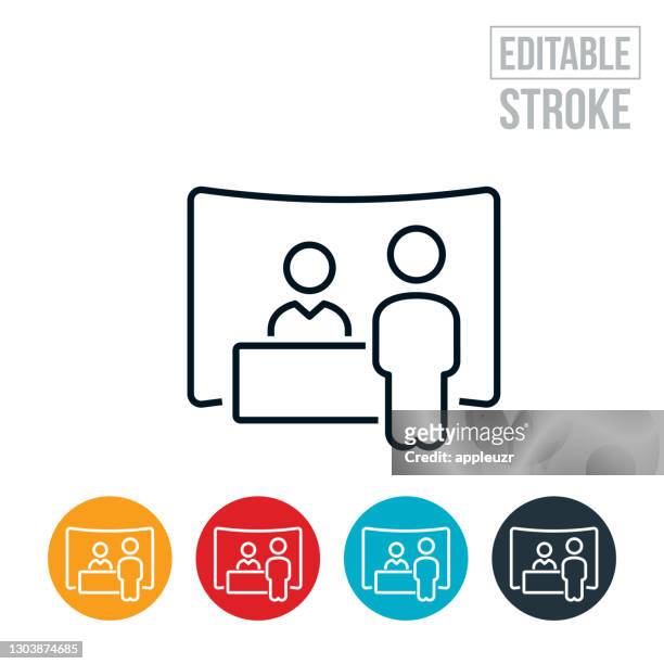 job fair thin line icon - editable stroke - exhibition stock illustrations