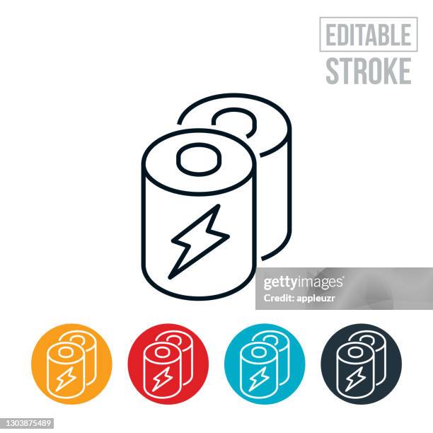 batteries thin line icon - editable stroke - power supply stock illustrations