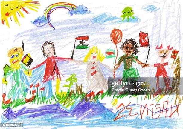 ilustraciones, imágenes clip art, dibujos animados e iconos de stock de 23 de abril, día nacional de la soberanía y la infancia, turquía - dibujo del niño - bandera turca