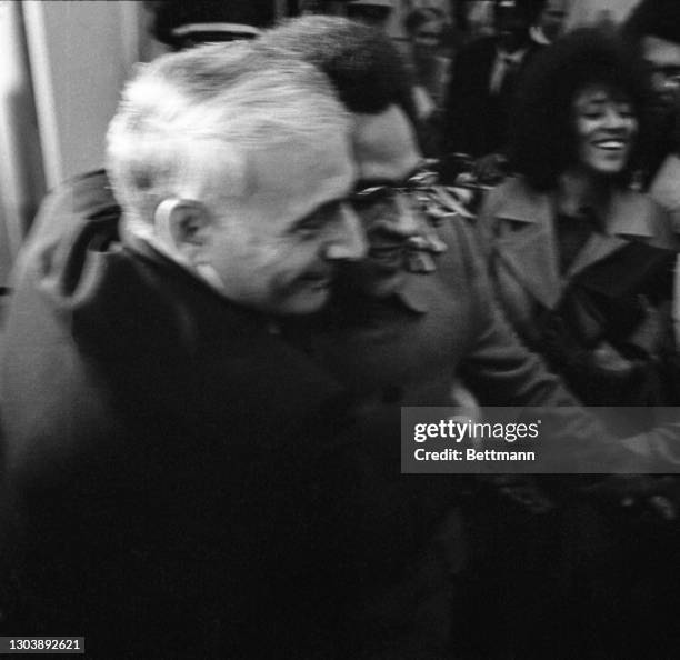 Black Panther Party leader Huey P. Newton holds a press conference on his return from China where he met with Chinese leader Chou En Lai. The group...