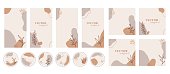 Social media stories, posts, highlights templates. Abstract organic shapes trendy vector backgrounds. Instgram set