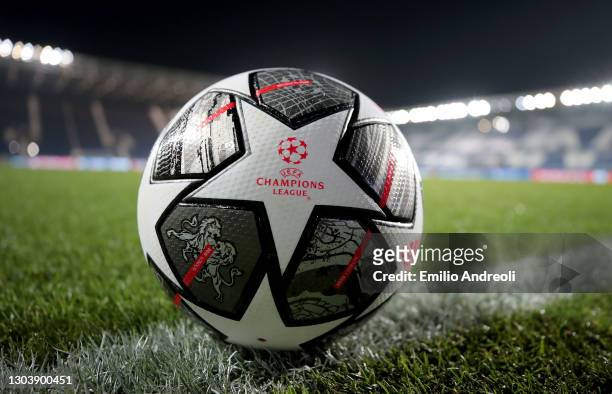 General view of the Adidas Finale 21 match ball prior to the UEFA Champions League Round of 16 match between Atalanta and Real Madrid at Gewiss...