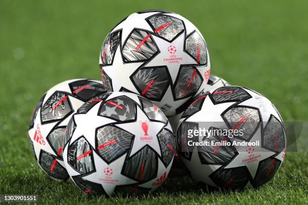 General view of the Adidas Finale 21 match balls prior to the UEFA Champions League Round of 16 match between Atalanta and Real Madrid at Gewiss...