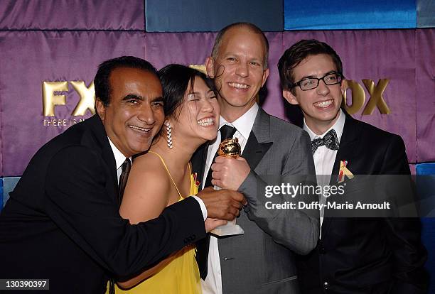 Actors Iqbal Theba and Jenna Ushkowitz, writer-producer Ryan Murphy and Kevin McHale attend Fox's 2010 Golden Globes Awards Party at Craft on January...