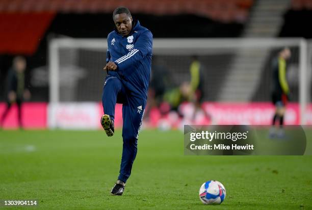 Terry Connor, Assistant Coach of Cardiff City takes part in the warm up prior to the Sky Bet Championship match between AFC Bournemouth and Cardiff...