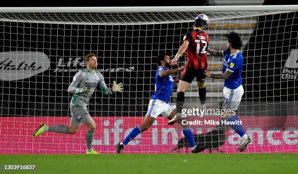 Shane Long of AFC Bournemouth scores their team's first goal past Dillon Phillips of Cardiff City during the Sky Bet Championship match between AFC...