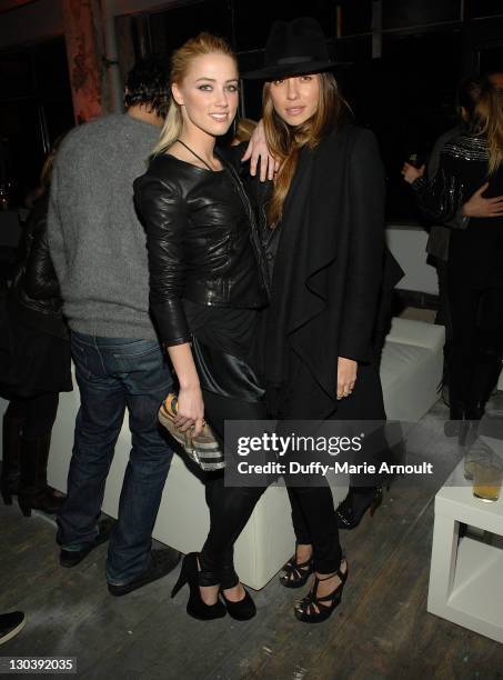 Actress Amber Heard and Tasya Van Ree attend Diesel Black Gold Fall 2010 cocktail reception during Mercedes-Benz Fashion Week on February 16, 2010 in...