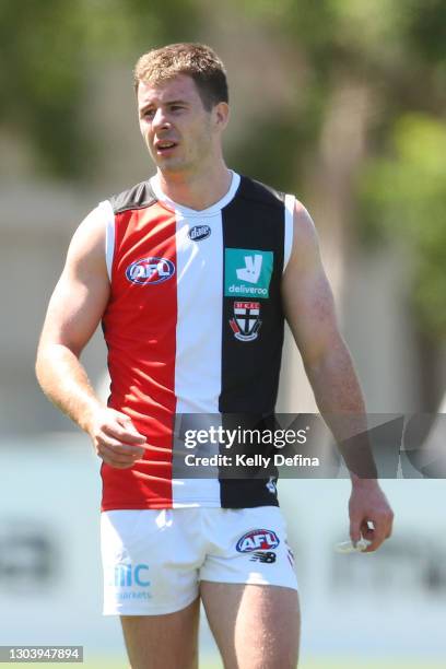 Jack Higgins of the Saints looks on during the AFL Practice Match between the North Melbourne Kangaroos and the St Kilda Saints at Arden Street...