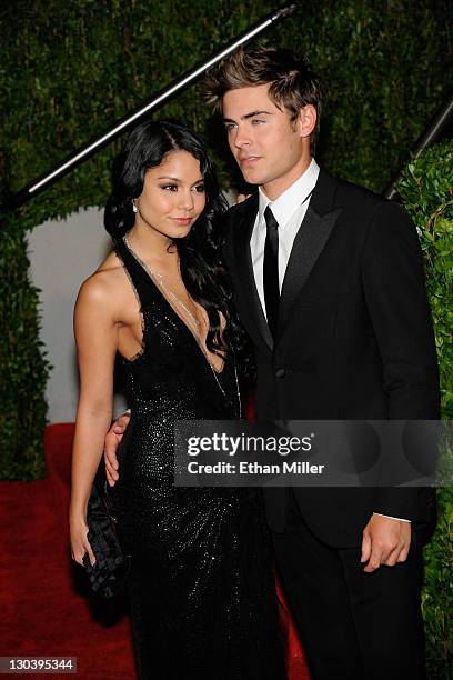Actors Vanessa Hudgens and Zac Efron arrive at the 2010 Vanity Fair Oscar Party hosted by Graydon Carter held at Sunset Tower on March 7, 2010 in...