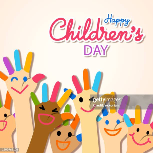 illustrazioni stock, clip art, cartoni animati e icone di tendenza di dita dipinte per la festa dei bambini - giorno dei bambini