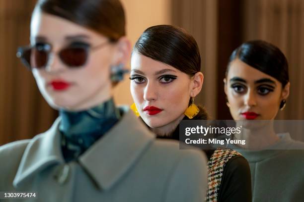 In this photo released on February 19 Models walk the runway at the finale of the Paul Costelloe show during London Fashion Week February 2021 at The...