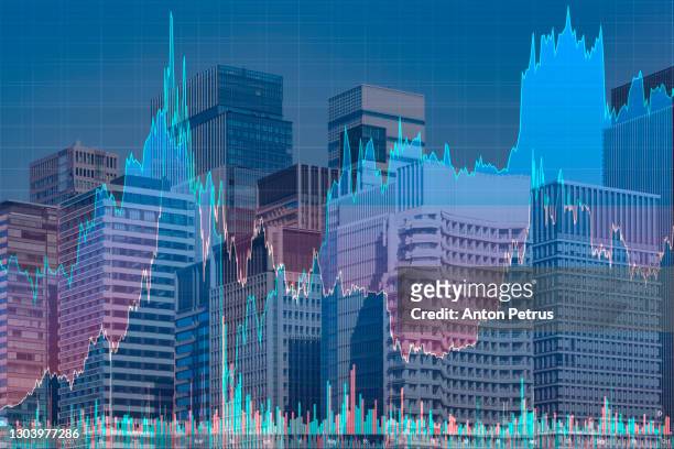 stock charts on the background of skyscrapers. financial system concept. tokyo - 為替相場 ストックフォトと画像