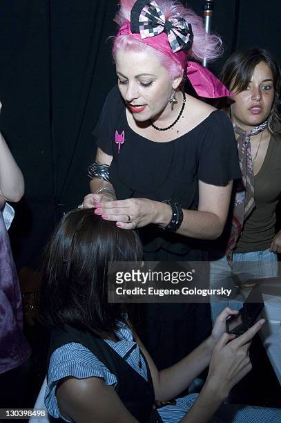 Hair Stylist Lindell Mansfield with model at Mercedes-Benz Fashion Week Spring 2008 - Erin Fetherston on September 5, 2007 in New York.