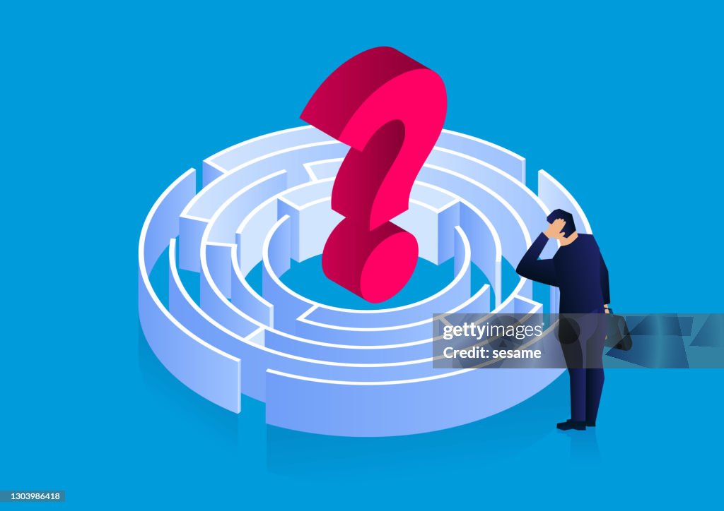 Questions Puzzled Businessman Looking Puzzled At The Question Marks In The Maze Difficult ...