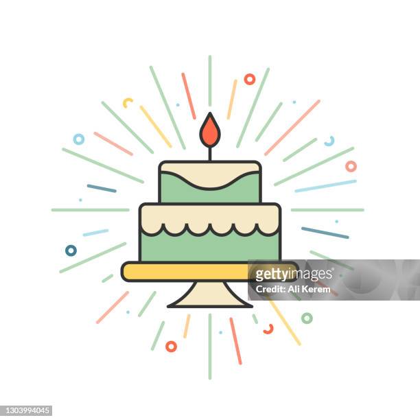 birthday cake line icon - birthday cake stock illustrations