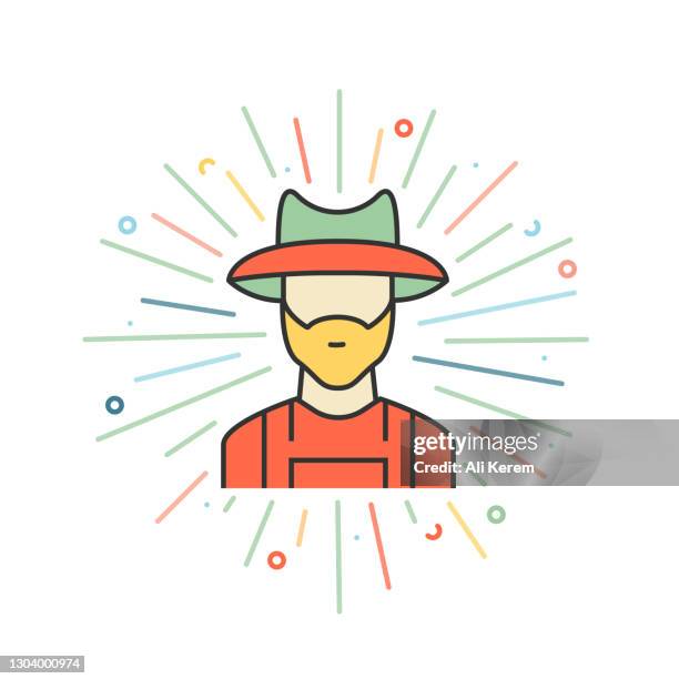 farmer line icon - red tractor stock illustrations