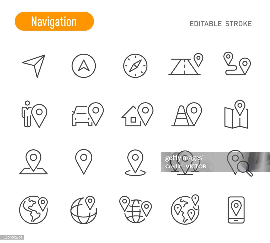 Navigation Icons Set - Line Series - Editable Stroke