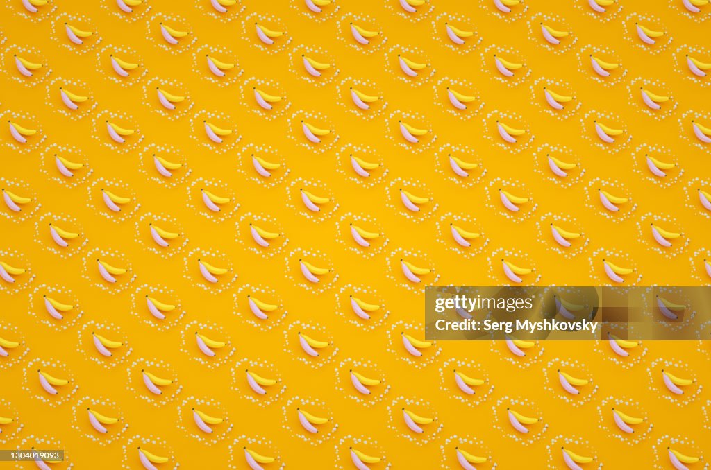 Purple and yellow banana on a yellow background pop art 3d render texture