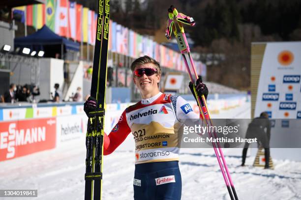 Johannes Hoesflot Klaebo of Norway celebrates following his victory in the Men's Cross Country SP C Final at the FIS Nordic World Ski Championships...