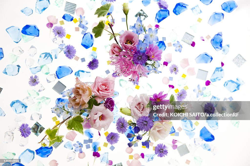 Glass Pieces and Flowers