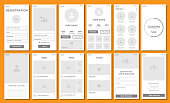 Set of UI, UX, GUI screens Social Network app flat design template for mobile apps stock illustration