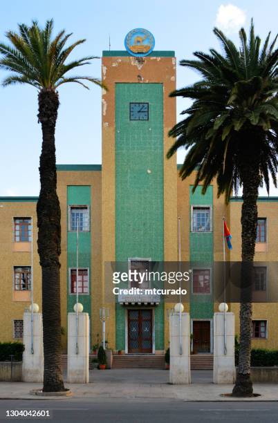 entrance to asmara city hall, maekel region administration building, asmara, eritrea - asmara stock pictures, royalty-free photos & images