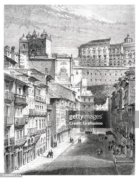 illustrations, cliparts, dessins animés et icônes de rua nova dos ingleses à porto portugal en 1861 - rua