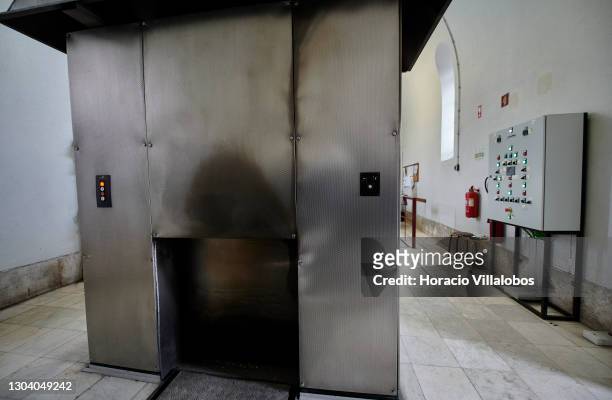 View of the oven at the crematorium of Cemitério do Alto de São João during the COVID-19 Coronavirus pandemic on February 25, 2021 in Lisbon,...